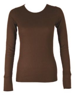 Clothes Effect Ladies Brown Long Sleeve Thermal Top Crew Neck