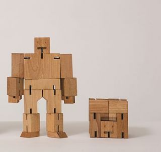cubebot wooden robot by e side