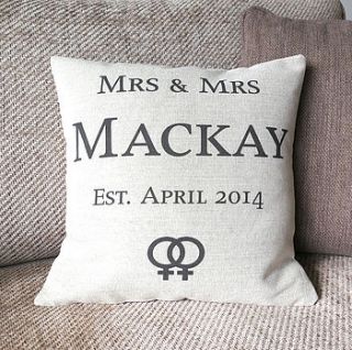 mrs and mrs gay wedding cushion cover by vintage designs reborn