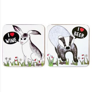 i love beer and wine coaster set by superfumi
