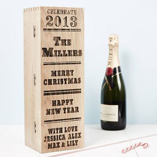 personalised oak christmas bottle box by sophia victoria joy