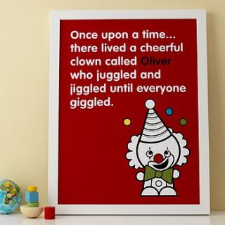 personalised clown story print by rosie may creative