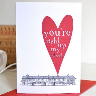 'you're right up my street' card by becka griffin illustration
