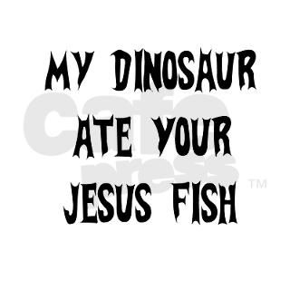 Dinosaur Eats Jesus Fish Round Sticker by wildworldshirts