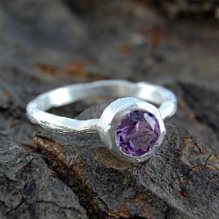 silver textured single amethyst gemstone ring by embers semi precious and gemstone designs