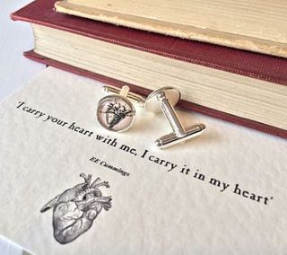 e.e cummings heart cufflinks by literary emporium