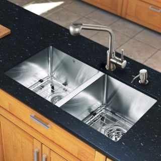 Vigo 29.25 x 18.5 Zero Radius Double Bowl Kitchen Sink with Faucet