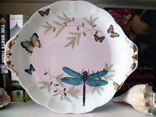 upcycled dragonfly design vintage cake plate by melody rose