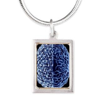 Brain, neural network   Silver Portrait Necklace by sciencephotos