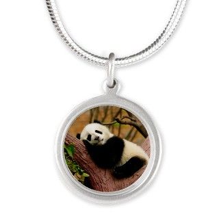 Sleeping giant panda baby Silver Round Necklace by Admin_CP70839509