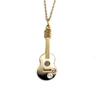 gold guitar peace and love necklace by hannah makes things