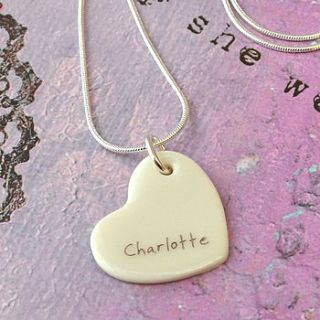 personalised porcelain heart necklace by carys boyle ceramics