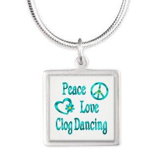 Peace Love Clog Dancing Silver Square Necklace by hobbylovergifts