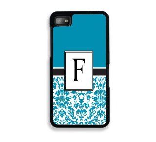 Turquoise Monogram Damask Initial Letter F Blackberry Z10 Case   For Blackberry Z10 Cell Phones & Accessories