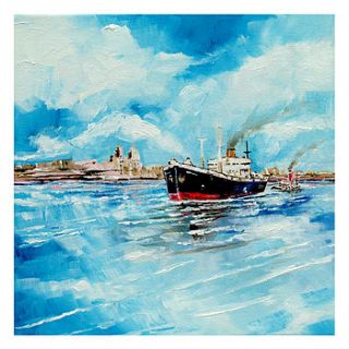 steamer in port canvas painting by stuart roy