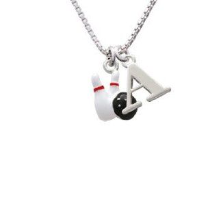 Bowling Pins with Bowling Ball Initial M Charm Necklace Pendant Necklaces Jewelry