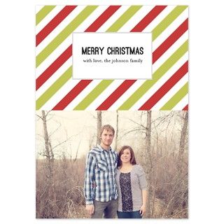Green & Red Stripes Christmas Photo Flat Cards by designsbyallyson