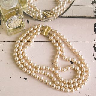 vintage triple strand faux pearl necklace by velvet ribbon