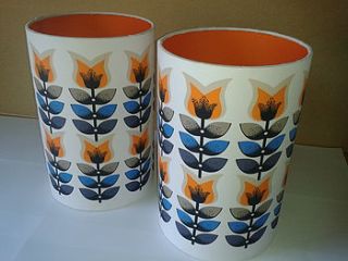 orange tulips retro designer drum lampshade by lampara