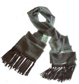 fine knit grey scarf with suede fringe by latimer