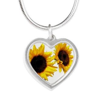 Sunflower On White Silver Heart Necklace by Admin_CP70839509