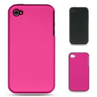 Black Inner Rubber Hybrid 2 in 1 Hot Rose Pink Hard Shell Design Protector Case Cover for Apple Iphone 4, 4th Generation Compatible for Apple Iphone 4 / 4S (AT&T, VERIZON, SPRINT) Cell Phones & Accessories