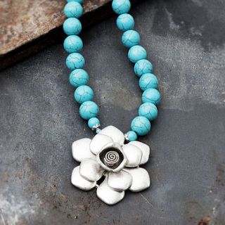 peony flower necklace in turquoise by bloom boutique