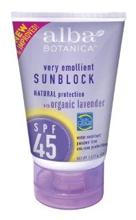 Alba Botanica Pure Lavender SPF 45 Very Emollient Sunscreen, 4 Ounce Tubes (Pack of 2)  Sunscreens  Beauty