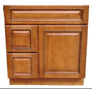 30 Inch All Wood Heritage Caramel Bathroom Vanity Two Drawers Cabinet Drawers on Left or Right  