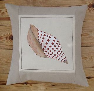 hand painted junonia volute shell cushion by edwina cooper designs