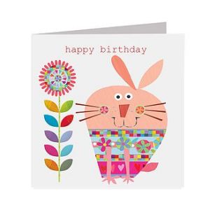 sparkly flowery rabbit birthday card by square card co