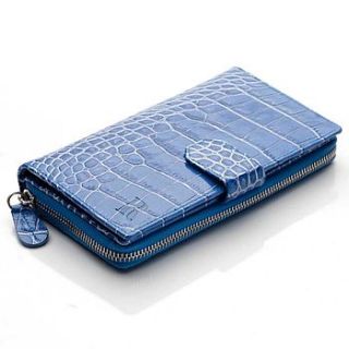 clutch wallet in blue nile croc print leather by david hampton leather goods