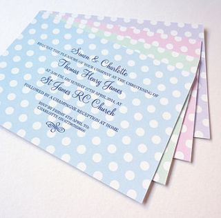 spotty personalised christening invitations by little cherub design