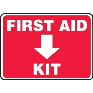 Accuform Signs MFSD506VP Plastic Safety Sign, Legend "FIRST AID KIT (ARROW DOWN)", 7" Length x 10" Width x 0.055" Thickness, White on Red Industrial Warning Signs