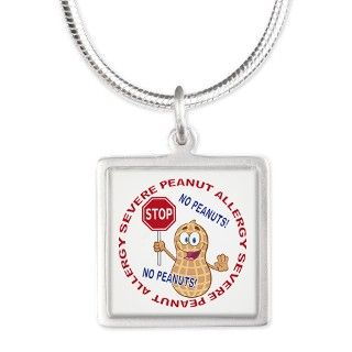 Severe Peanut Allergy Silver Square Necklace by 1512blvd_awareness_tshirts