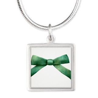 Green Bow Tie Silver Square Necklace by PrintedLittleTreasures