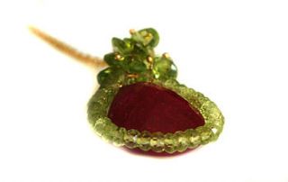 ruby and peridot cluster gold necklace by prisha jewels