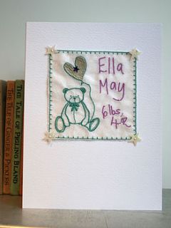 personalised embroidered new baby greetings card by laura windebank