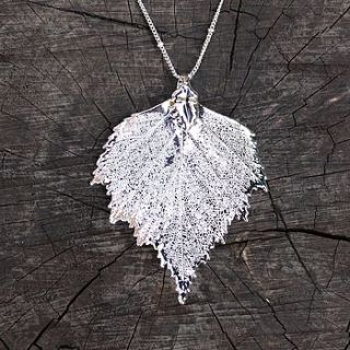 silver dipped birch leaf necklace by nest