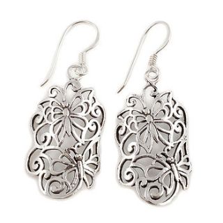 filigree silver butterfly earrings by charlotte's web