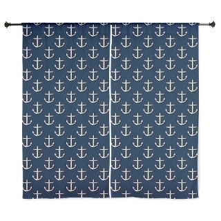 Navy Blue Silver Anchor Pattern 60 Curtains by CierrasPatternDecorandGifts