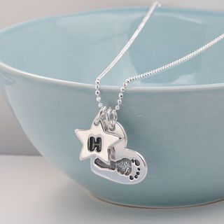 personalised footprint silver heart necklace by green river studio