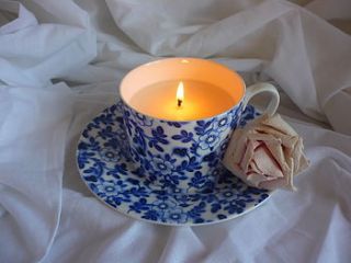 country blue teacup candle by the dizzy flea