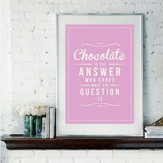 'chocolate is the answer' retro art print by rock the custard