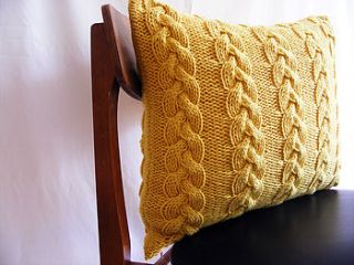 handknit chunky cable knit cushion in honey by s t r i k k handknits