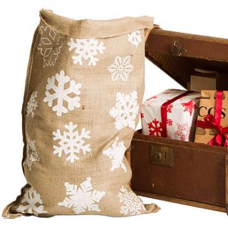 snowflakes hessian christmas sack by sophia victoria joy