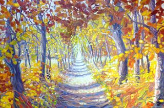 oil painting of a an autumn woods by gill bustamante   artist