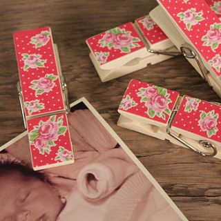 pack of four rose garden magnetic pegs by möa design