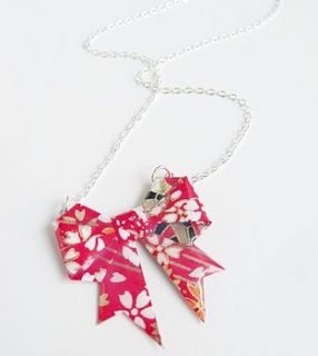 japanese washi paper origami bow necklace by matin lapin