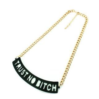 New Gold Tone "Trust No Bitch " White Bold Letter Black Pendant with 18 Inches Thick Chain Necklace Hip Hop Celebrity Inspired Necklace 